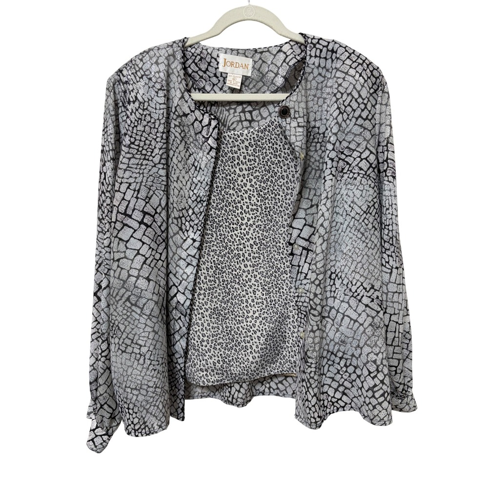 Jordan‎ Notations Woman 2pc Set Reversible Shell Blouse Animal Print Grey XL 18W